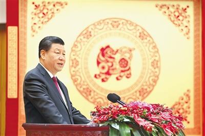 中共中央国务院举行春节团拜会 习近平发表讲话 代表党中央、国务院，向全国各族人民，向香港特别行政区同胞、澳门特别行政区同胞、台湾同胞和海外侨胞拜年 李克强主持  栗战书汪洋王沪宁赵乐际韩正王岐山出席