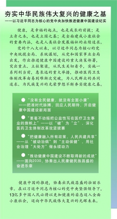 以习近平同志为核心的党中央加快推进健康中国建设纪实 