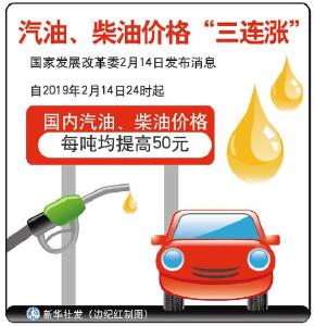 国内汽、柴油价格“三连涨” 每吨均提高50元