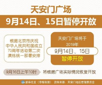 天安门广场9月14日、15日暂停开放 