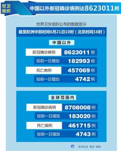 世卫组织：中国以外新冠确诊病例达8623011例