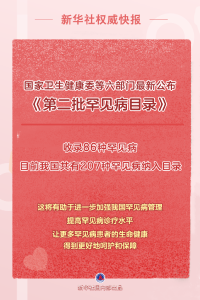 更好呵护患者健康 我国发布第二批罕见病目录收录86种罕见病