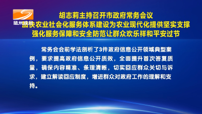V视| 胡志莉主持召开市政府常务会议  加快农业社会化服务体系建设为农业现代化提供坚实支撑 
强化服务保障和安全防范让群众欢乐祥和平安过节