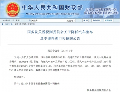 重磅！7月1日起我国将相当幅度降低汽车进口关税