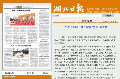 湖北日报点赞｜广水“车间下乡” 圆留守妇女就业梦