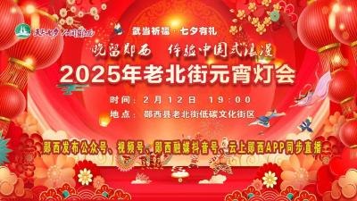 直播丨晚留郧西 体验中国式浪漫——2025年老北街元宵灯会
直播简介：2月12日晚，郧西县举办“晚留郧西 体验中国式浪漫——2025年老北街元宵灯会”。本次活动将带您赏花灯、猜灯谜，领略传统非遗文化的独特魅力，感受浓厚的节日氛围。老北街低碳文化街区古色古香，灯火辉煌，让您仿佛穿越时空，沉浸在元宵佳节的浪漫与欢乐之中。现场还有丰富多彩的民俗表演和互动环节，邀您一同度过一个难忘的元宵之夜。