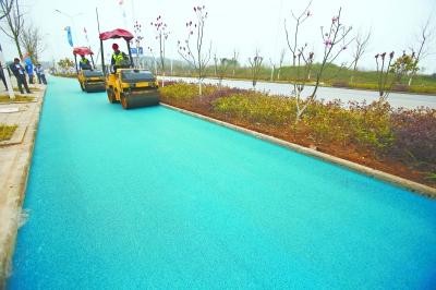 武汉首条蓝色沥青骑行道现身光谷 全长1.5公里
