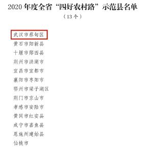 赞！蔡甸区跻身2020年度全省“四好农村路”示范县