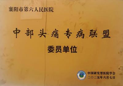 襄阳市第六人民医院成为中部头痛专病联盟委员单位