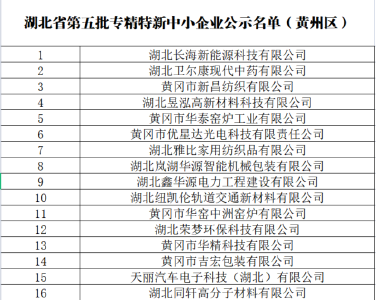 湖北省第五批专精特新中小企业名单公示  黄州区16家企业上榜