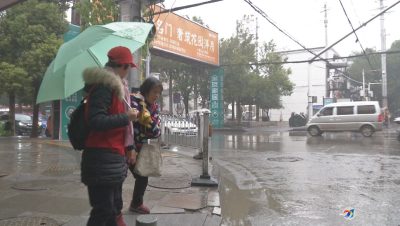 文明志愿者走上街头   冒雨开展文明交通劝导