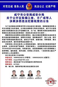 重奖！咸安警方公开征集镇江南、方广成等人 涉黑涉恶违法犯罪线索