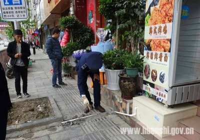 恩施市城管局：依法拆除人行道上私设排污水管