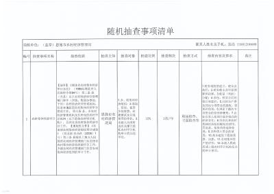 恩施市农村经济管理局随机抽查事项清单