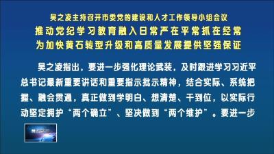 吴之凌主持召开市委党的建设和人才工作领导小组会议  推动党纪学习教育融入日常严在平常抓在经常  为加快黄石转型升级和高质量发展提供坚强保证