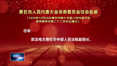 黄石市人民代表大会常务委员会任命名单（2024年12月26日黄石市第十五届人民代表大会常务委员会第二十二次会议通过）