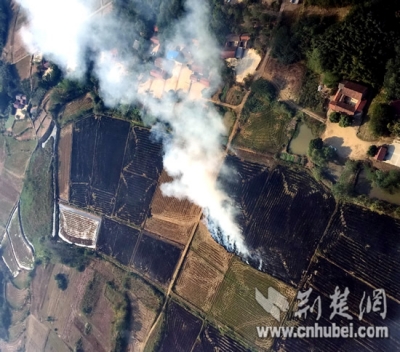 湖北省环保厅空中督查两小时 发现22处秸秆焚烧点 