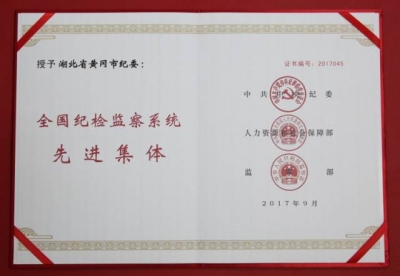 市纪委荣获“全国纪检监察系统先进集体”称号