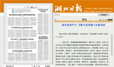 【特别关注】湖北日报刊登王立兵同志体会文章《深学善用严守 不断开创巡察工作新局面》