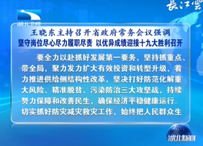 V视 | 王晓东主持召开省政府常务会议强调 坚守岗位尽心尽力履职尽责 以优异成绩迎接十九大胜利召开