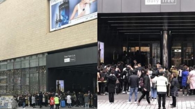 中国游客济州免税店外排40米队 韩媒:堪比从前