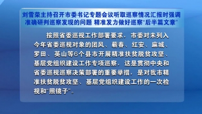 刘雪荣主持召开市委书记专题会议听取巡察情况汇报时强调  准确研判巡察发现的问题　精准发力做好巡察“后半篇文章”