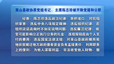 英山县政协原党组书记、主席陈志珍被开除党籍和公职