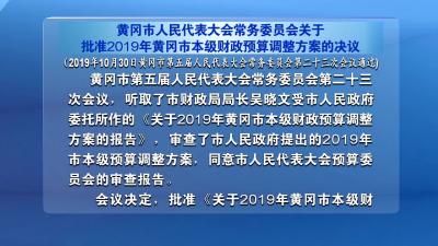 黄冈市人民代表大会常务委员会关于批准2019年黄冈市本级财政预算调整方案的决议