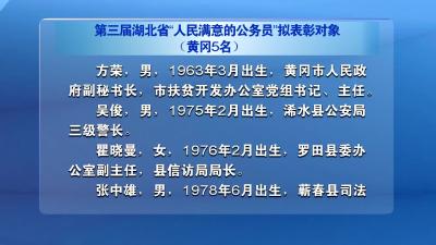 我市8人、4单位进入第三届湖北省“人民满意的公务员”和“人民满意的公务员集体” 和“一等功公务员”拟表彰奖励对象名单