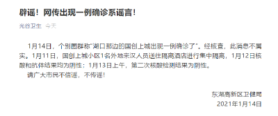 网传武汉出现一例确诊系谣言！