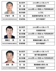 黄梅县人民法院失信、悬赏公告