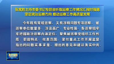 张家胜主持市委书记专题会听取巡察工作情况汇报时强调  坚定政治巡察方向 推动巡察工作高质量发展