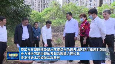 李军杰在调研遗爱湖水环境综合治理及城区防洪排涝时强调