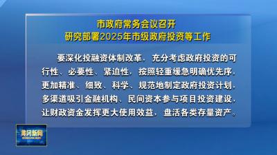 市政府常务会议召开 研究部署2025年市级政府投资等工作
