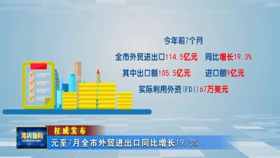 权威发布｜ 元至7月全市外贸进出口同比增长19.3%