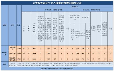 2025年第一季度湖北省查处违反中央八项规定精神问题情况