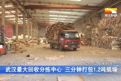 武汉最大回收分拣中心 三分钟打包1.2吨纸垛