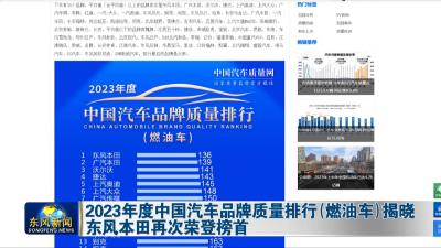 2023年度中国汽车品牌质量排行（燃油车）揭晓  
东风本田再次荣登榜首