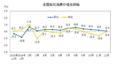 2024年12月份居民消费价格同比上涨0.1%